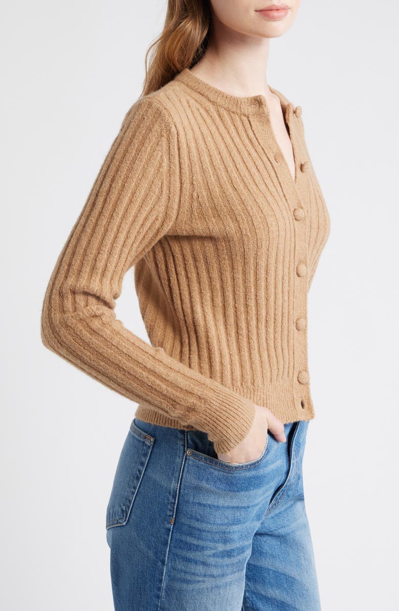 Madewell Rib Cotton & Merino Wool Blend Cardigan, Alternate, color, Heather Caramel
