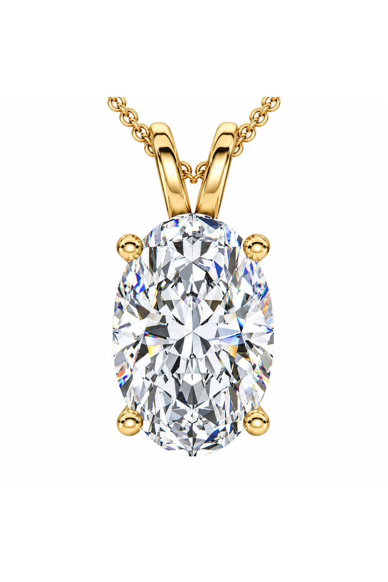 Oval Solitaire Diamond 4-Prong Pendant 14k Gold 18" Necklace Lab Grown, Main, color, Yellow Gold - 1Ct