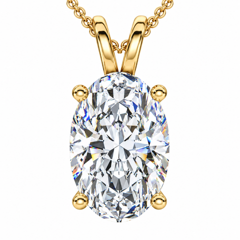 Oval Solitaire Diamond 4-Prong Pendant 14k Gold 18" Necklace Lab Grown