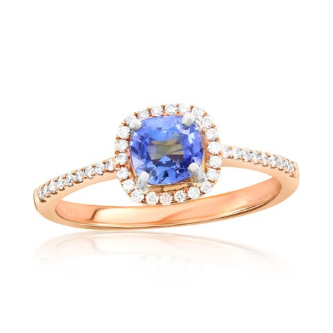 14K Rose Gold Tanzanite & Diamond Halo Ring