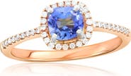 SOUZANA by Suzy Levian 14K Rose Gold Tanzanite & Diamond Halo Ring