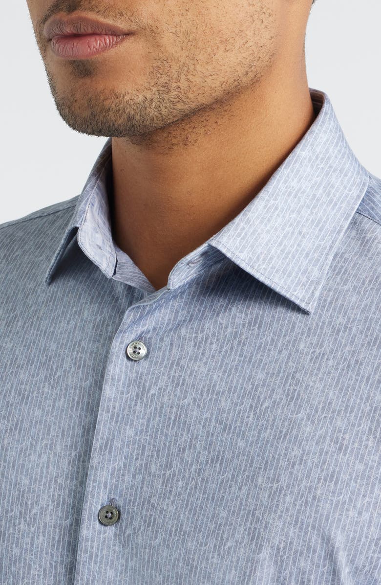 Bugatchi Jimmy OoohCotton<sup>®</sup> Stripe Floral Button-Up Shirt, Alternate, color, Steel