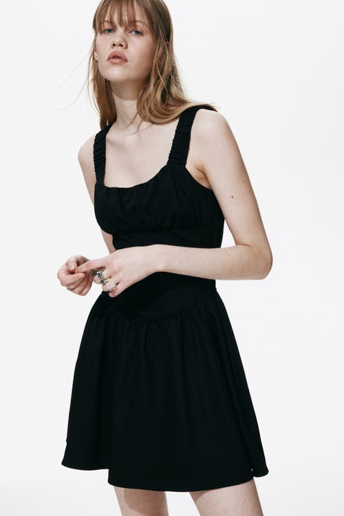 H&M Gathered Twill Dress in Black at Nordstrom, Size Large