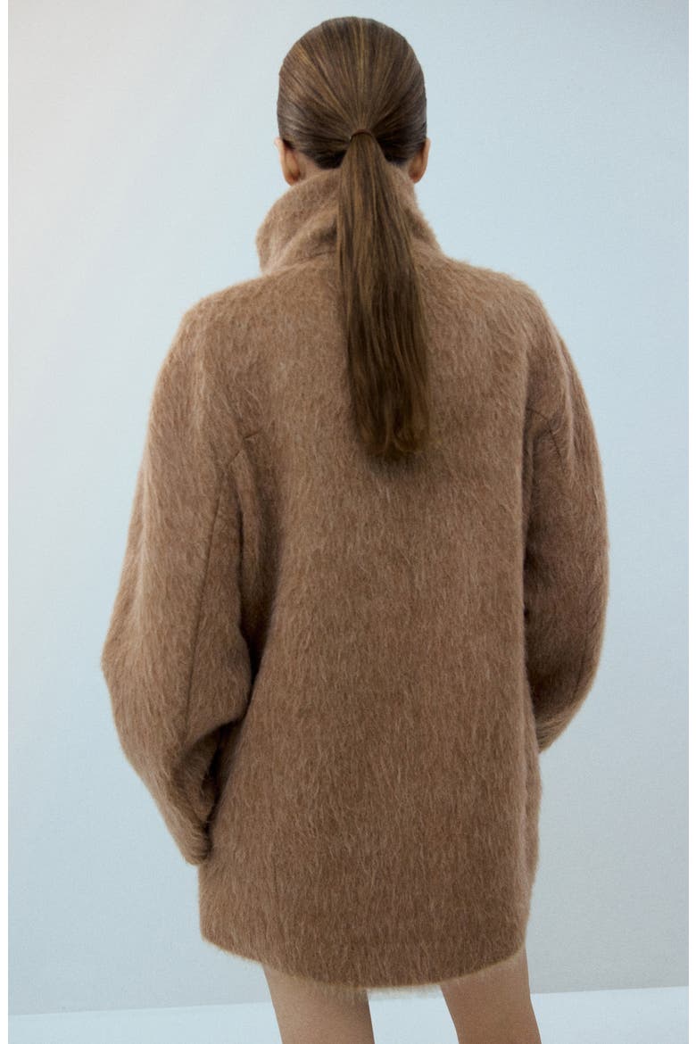 Brushed Funnel Neck Coat, Alternate, color, BROWN