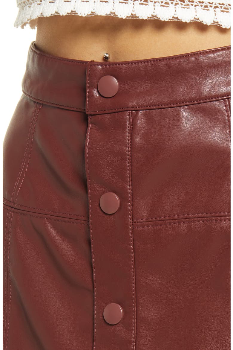 Maisie Button Front Faux Leather Miniskirt, Alternate, color, DOUBLE DARE