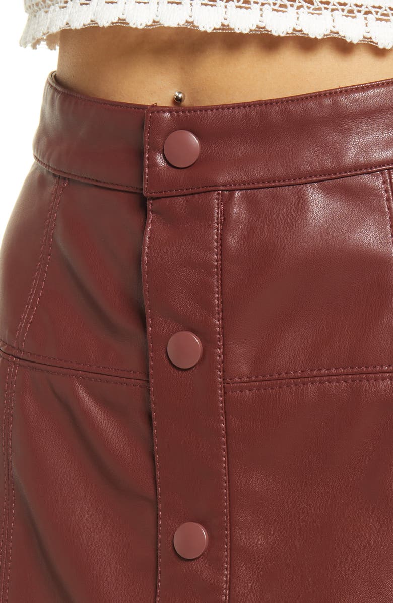 Free People Maisie Button Front Faux Leather Miniskirt, Alternate, color, Double Dare