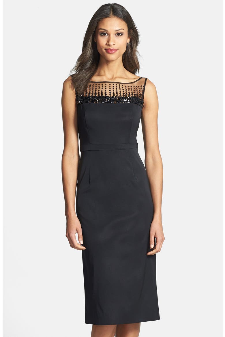 Beaded Neck Faille Dress, Main, color, BLACK