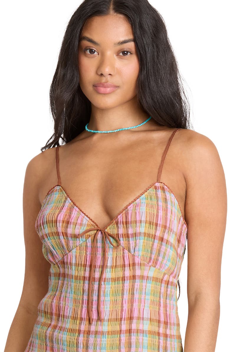 Billabong Call Me Check Print Minidress, Alternate, color, Party Pink