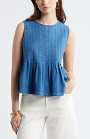 Treasure & Bond Pleated Cotton Chambray Top