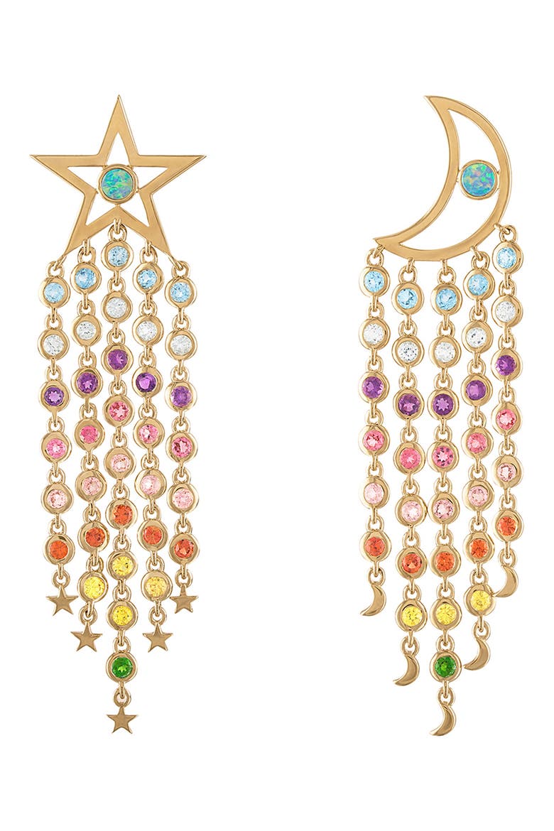 Supernova Mismatched Drop Earrings, Main, color, YELLOW GOLD/ MIXED STONE