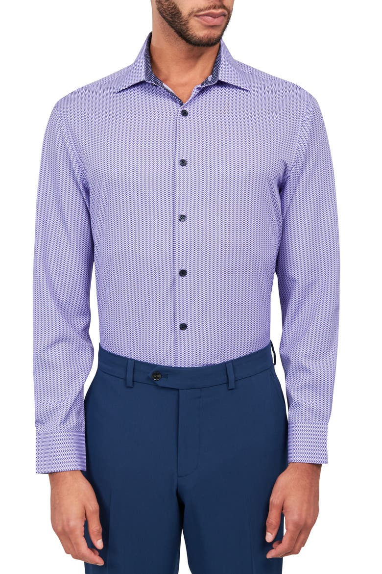 Zig Zag Print Stretch Performance Dress Shirt, Main, color, LILAC