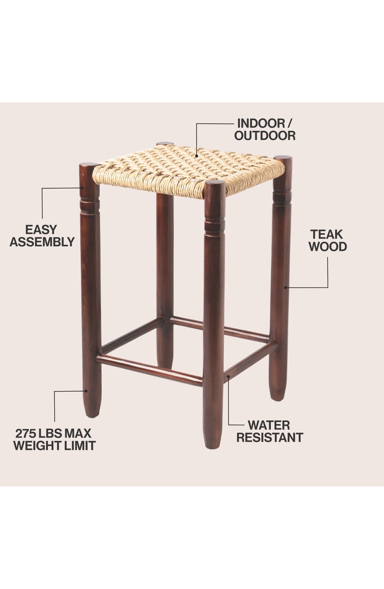 JONATHAN Y Handcrafted Wood Backless Indoor/Outdoor Bar Stool with Synthetic Woven Seat, Alternate, color, Dark Brown -29.5"