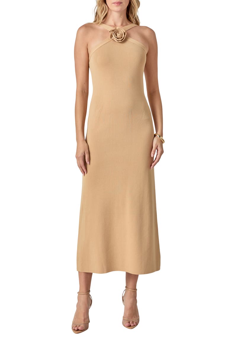 Rosette Knit Maxi Dress, Main, color, SAND