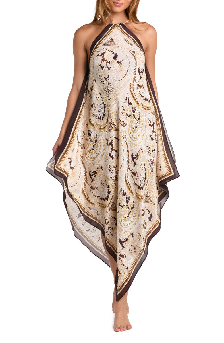 L'AGENCE Elise Paisley Halter Cover-Up Midi Dress, Main, color, 