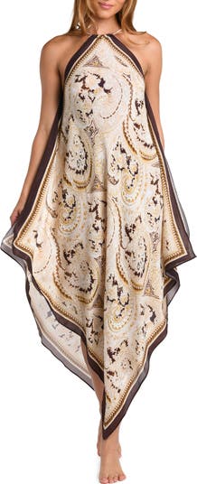 L'AGENCE Elise Paisley Halter Cover-Up Midi Dress | Nordstrom