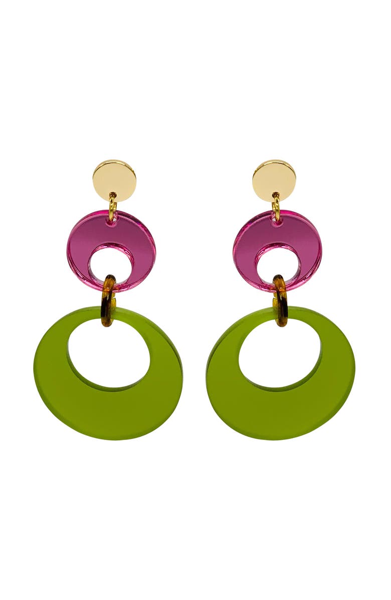 Toolally Swinging Circle Drop Earrings, Main, color, Lime Zest Green & Pink Mirror