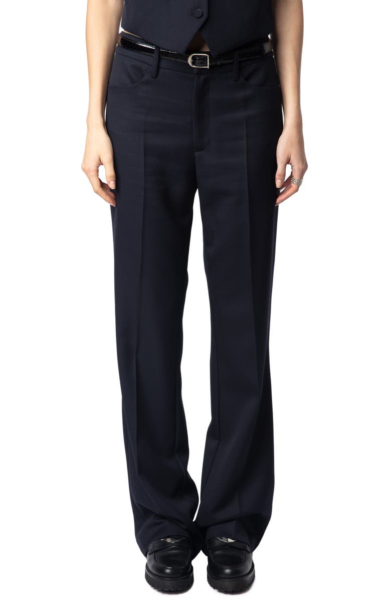 Zadig & Voltaire Pistol Virgin Wool Grain de Poudre Pants, Main, color, 