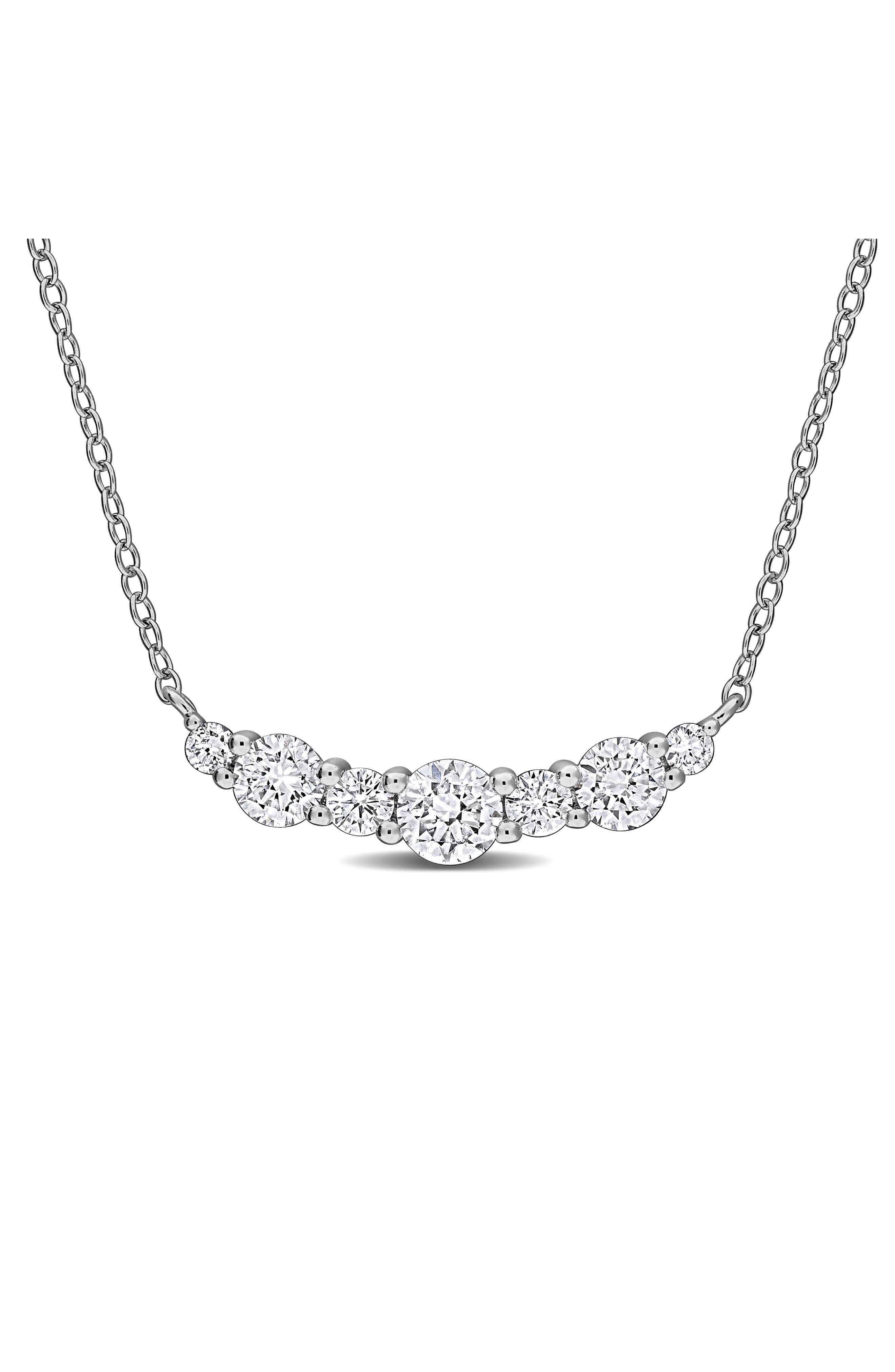 Created Forever Sterling Silver Lab Grown Diamond Curved Bar Pendant Necklace