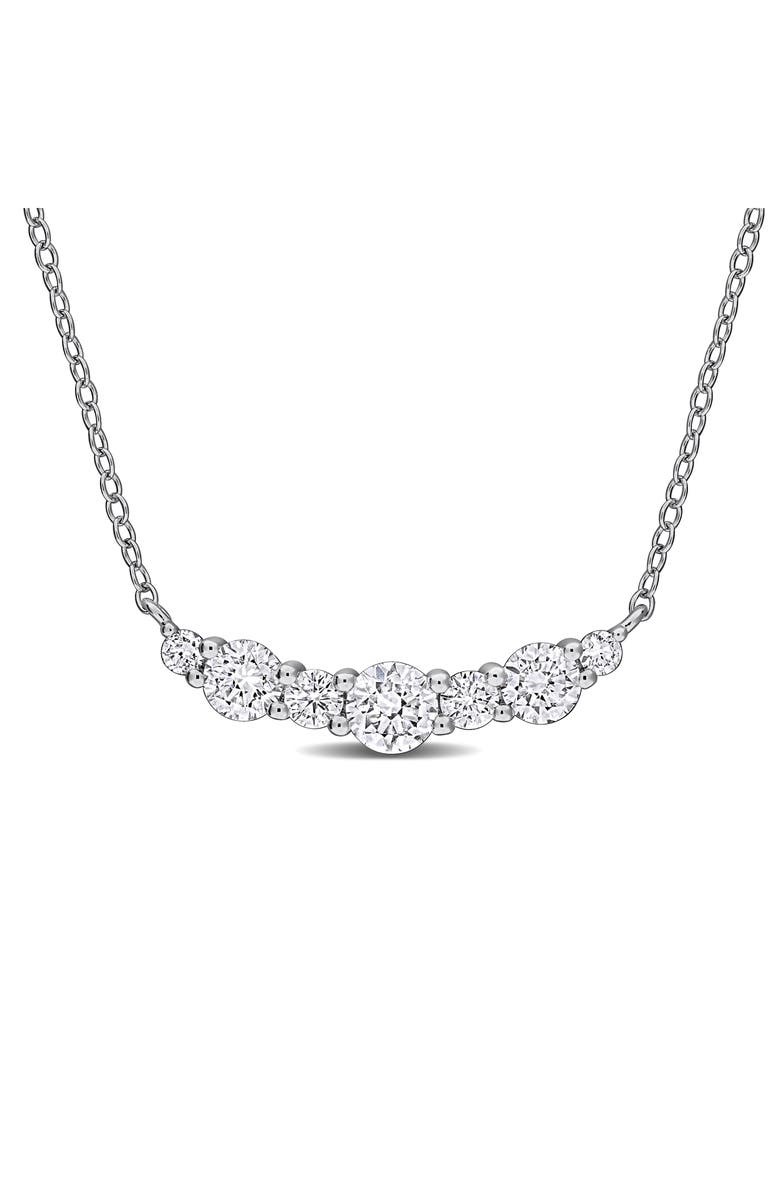Created Forever Sterling Silver Lab Grown Diamond Curved Bar Pendant Necklace, Main, color, White