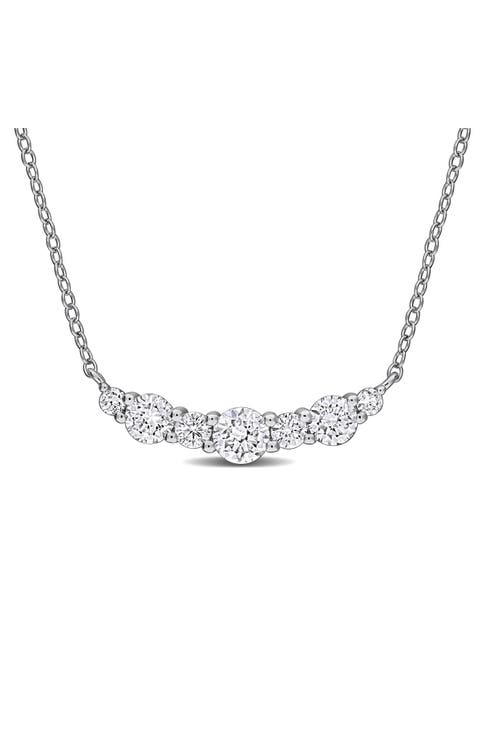 Sterling Silver Lab Grown Diamond Curved Bar Pendant Necklace