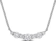 Created Forever Sterling Silver Lab Grown Diamond Curved Bar Pendant Necklace