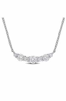 Created Forever Sterling Silver Lab Grown Diamond Curved Bar Pendant Necklace