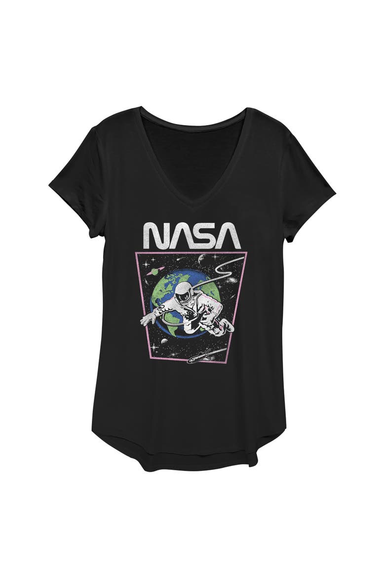 Womens NASA Distressed Astronaut in Space T Shirt, Main, color, Black