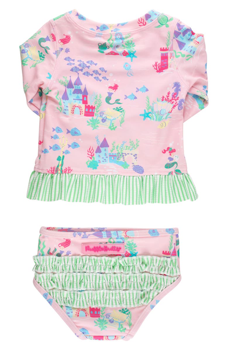 RuffleButts Kids' Magic Mermaid Cove Long Sleeve Two-Piece Rashguard Swimsuit, Alternate, color, Pink