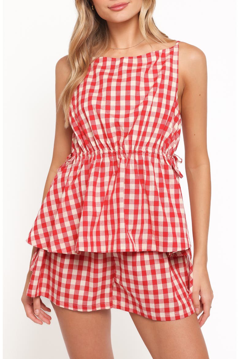 Rory Gingham Cotton Peplum Tank, Main, color, RED GINGHAM