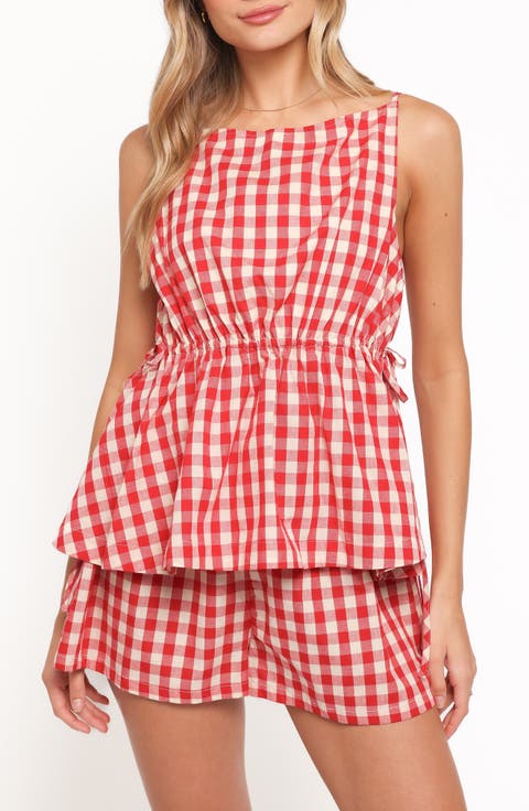 Rory Gingham Cotton Peplum Tank