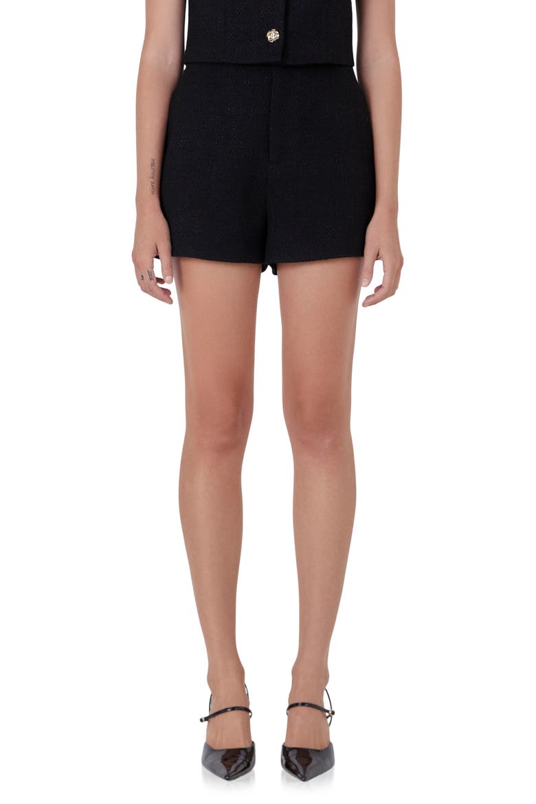 Tweed Shorts, Main, color, BLACK
