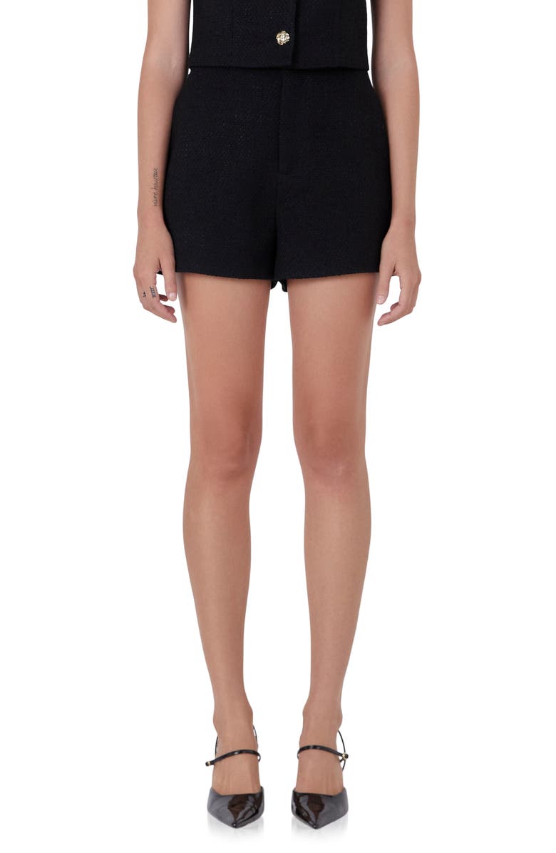 Endless Rose Tweed Shorts, Main, color, Black