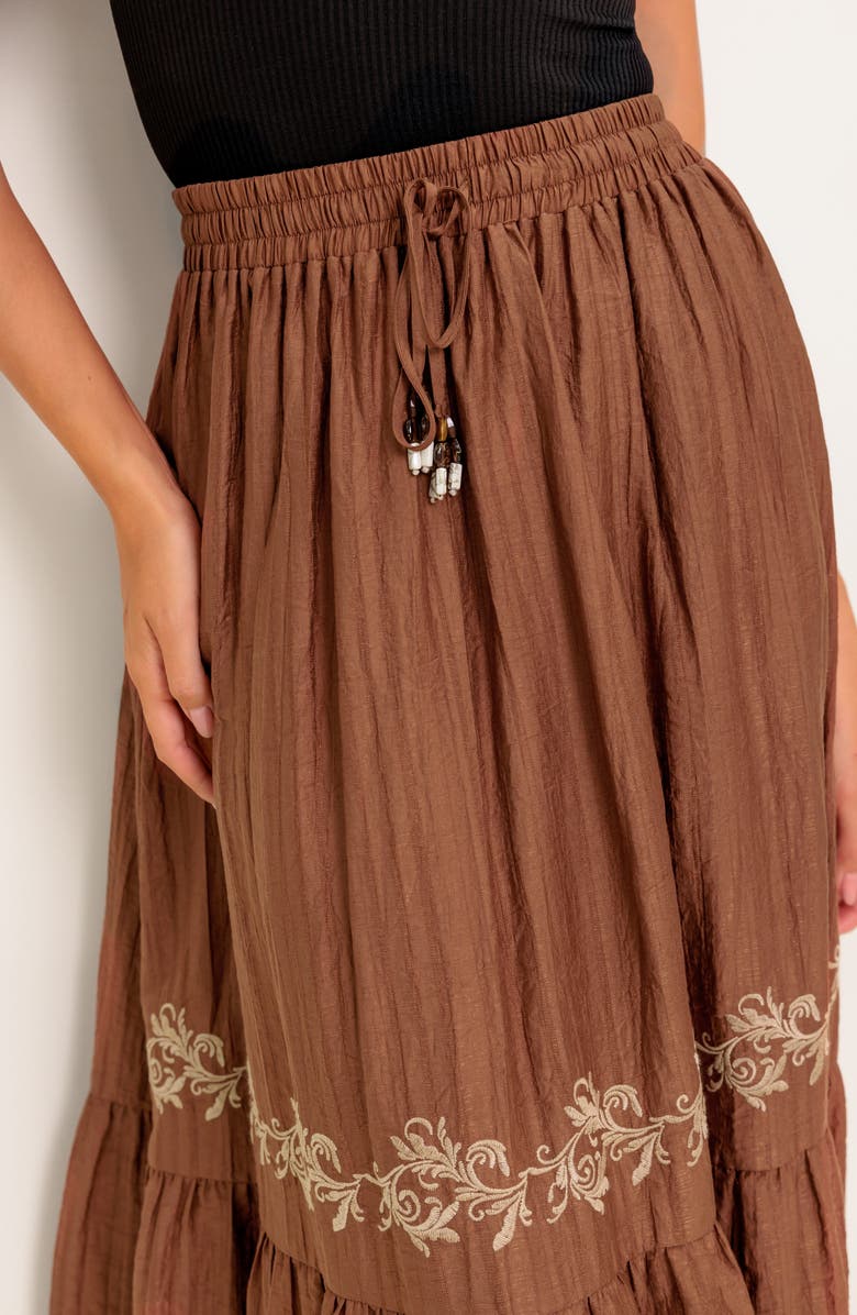 FLYING TOMATO Embroidered Maxi Skirt, Alternate, color, Brown