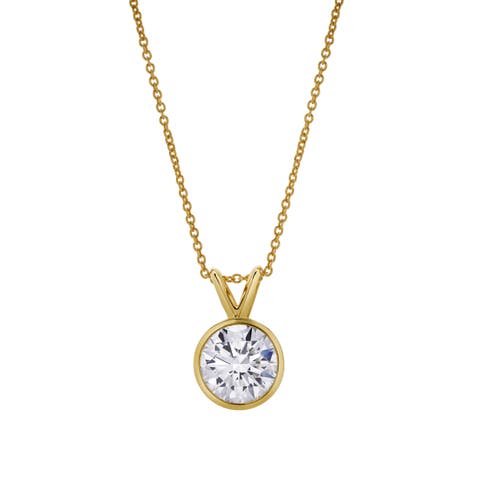 Astral 14K Gold 1 Ct Round Bezel Lab Grown Diamond Pendant Necklace