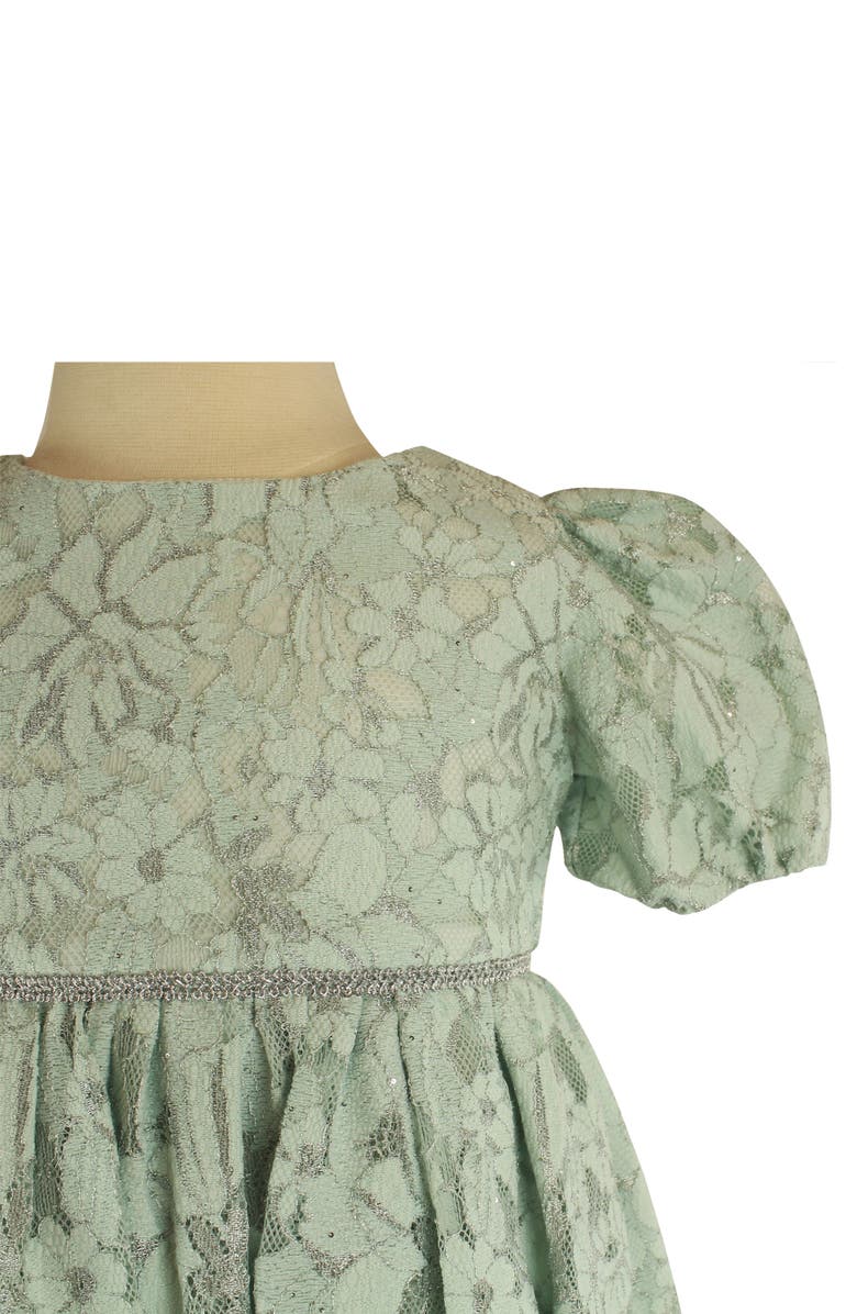 Floral Lace Overlay Puff Sleeve Dress