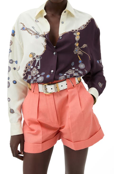 Stolen Jewels Trompe l'Oeil Print Silk Twill Button-Up Shirt
