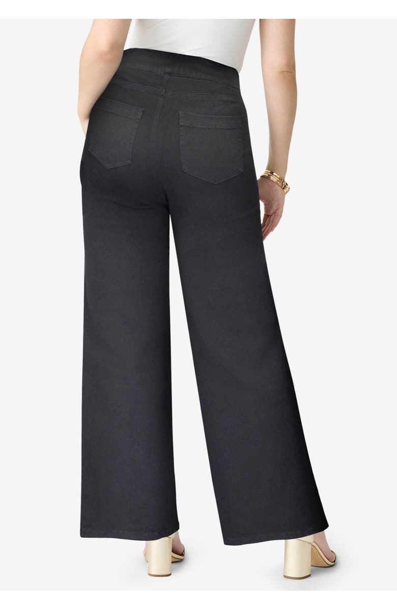 Roaman's Plus Size 360° Stretch Wide Leg Jean, Alternate, color, Black