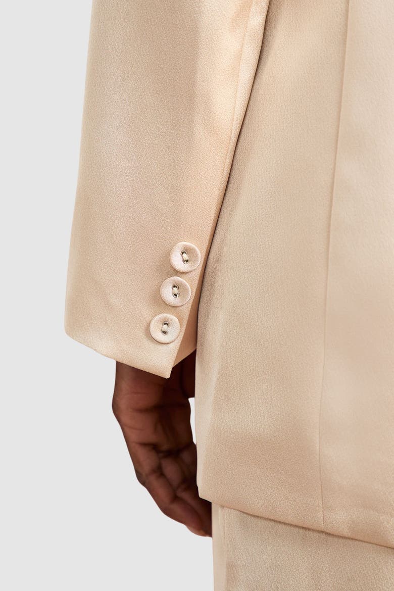 Satin Double-Breasted Tailored Blazer, Alternate, color, Champagne