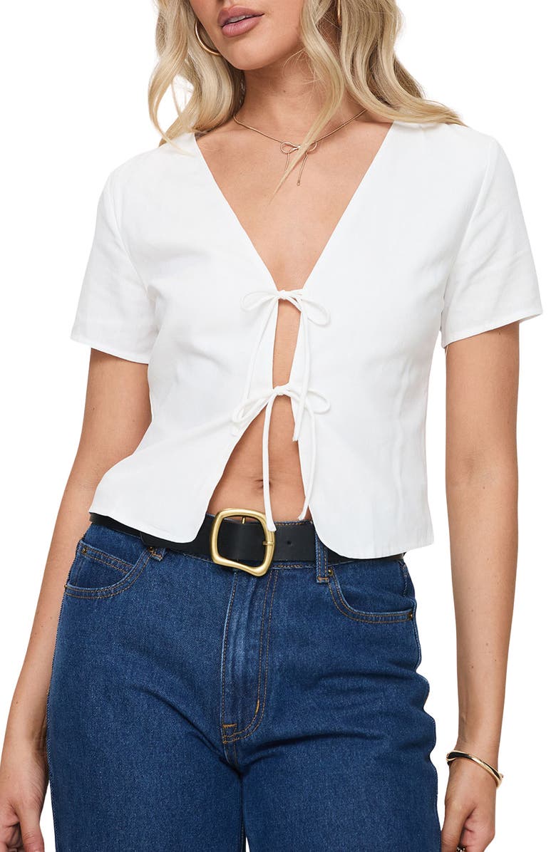 Princess Polly Corriander Tie Front Cotton Top, Main, color, 