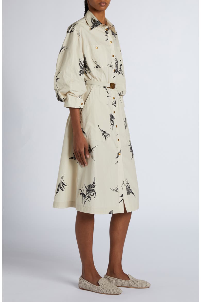 Floral Print Cotton Belted Shirtdress, Alternate, color, LIGHT BEIGE PRINT