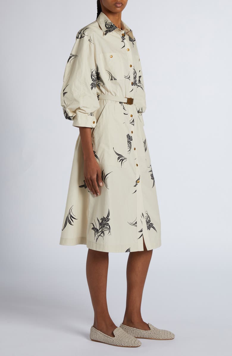 Moncler Floral Print Cotton Belted Shirtdress, Alternate, color, Light Beige Print