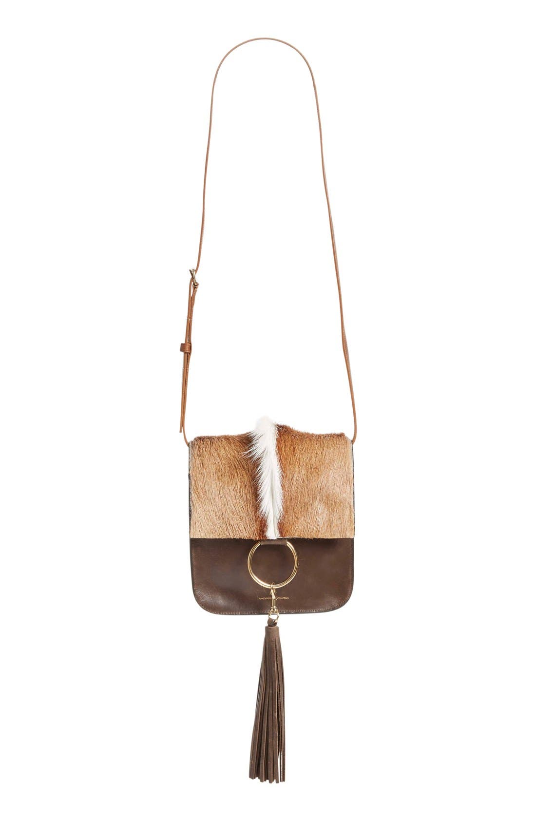 'Palma' Springbok & Leather Crossbody Bag, Main, color, BROWN/ NATURAL