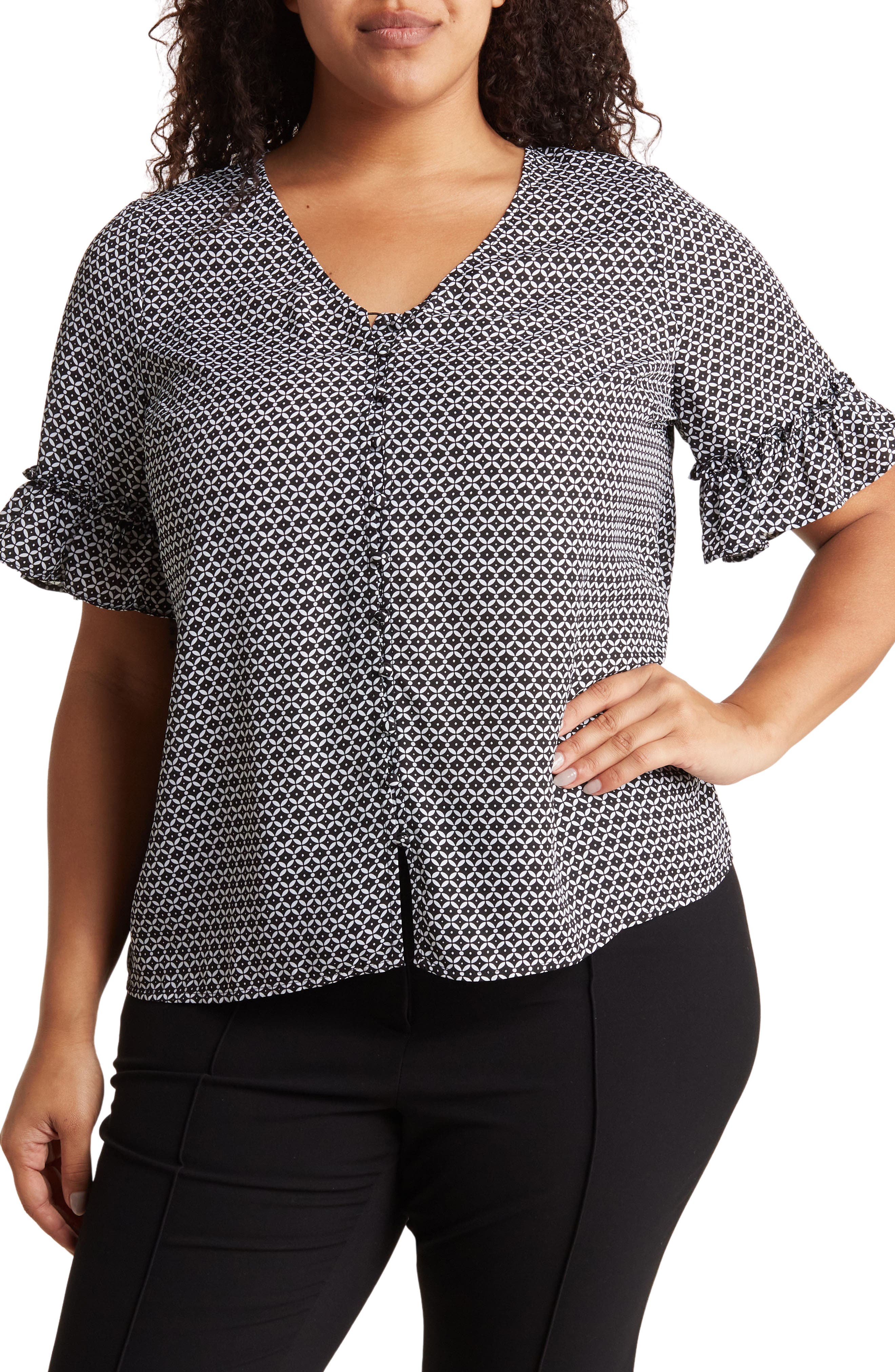 Double Flutter Sleeve Button Front Blouse