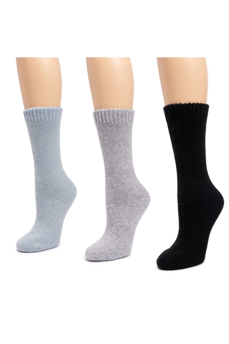 Women's 3 Pair Pack Crew Wool Blend Socks, Alternate, color, Black/Grey/Lt Blue