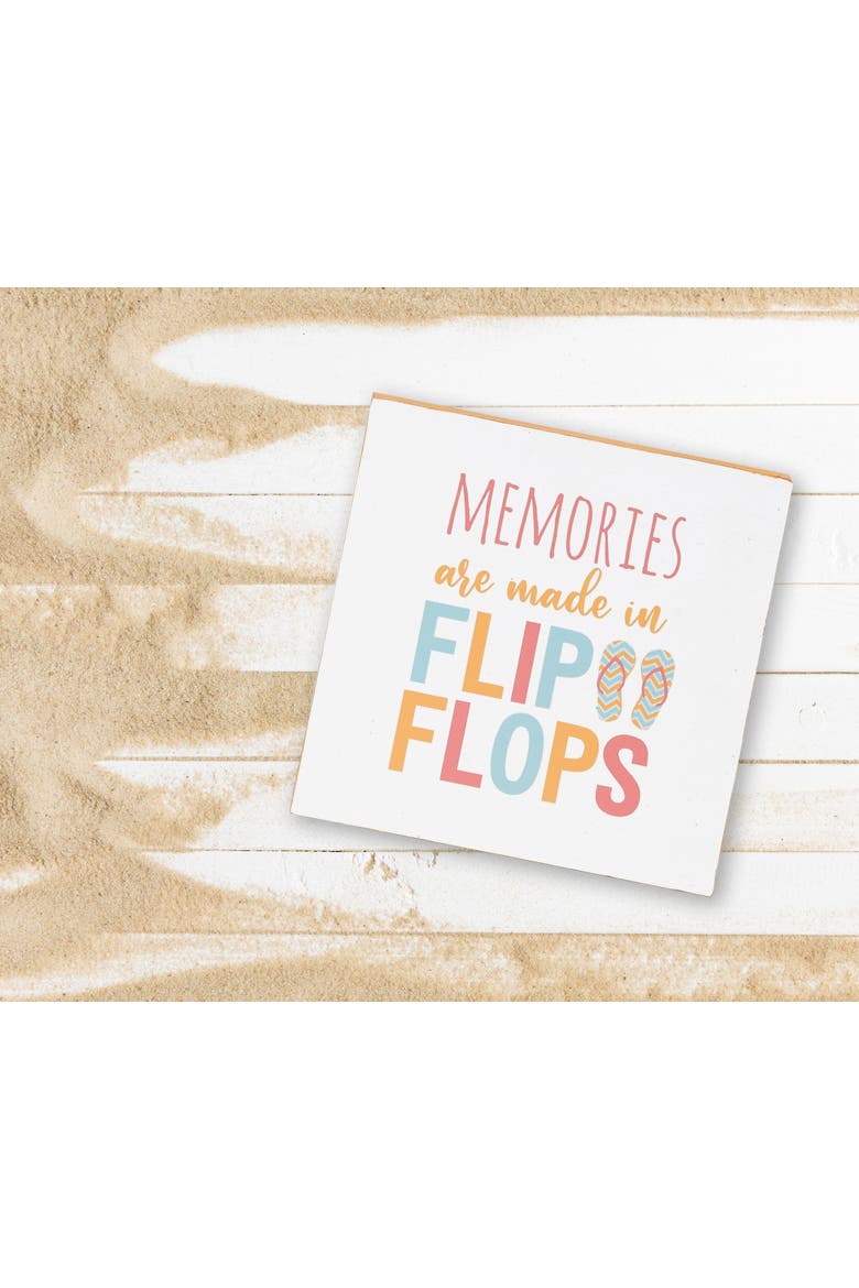 "Memories Are Mae In Flip Flops" Single Shelf Sitter Block 4.75", Alternate, color, White