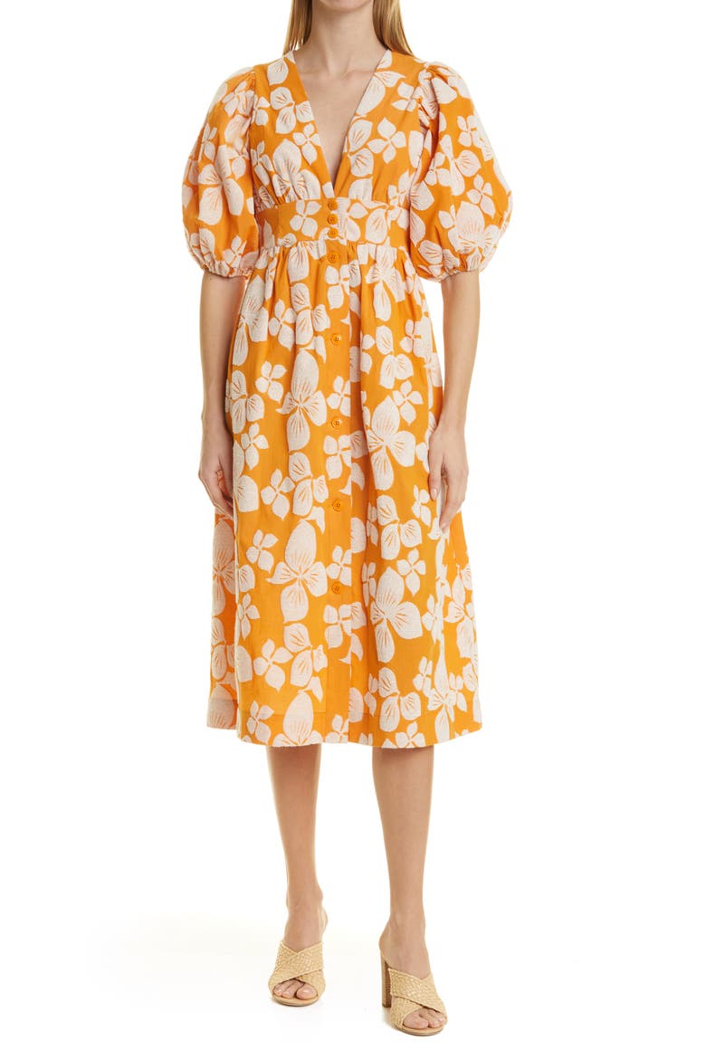 Cinthy Floral Jacquard A-Line Dress, Main, color, DARK ORANGE
