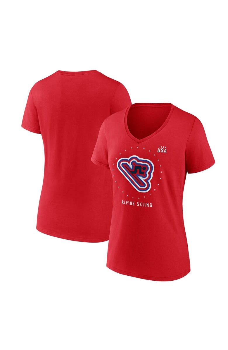 FANATICS Women's Fanatics Branded Red Team USA Alpine Skiing V-Neck T-Shirt, Main, color, Red