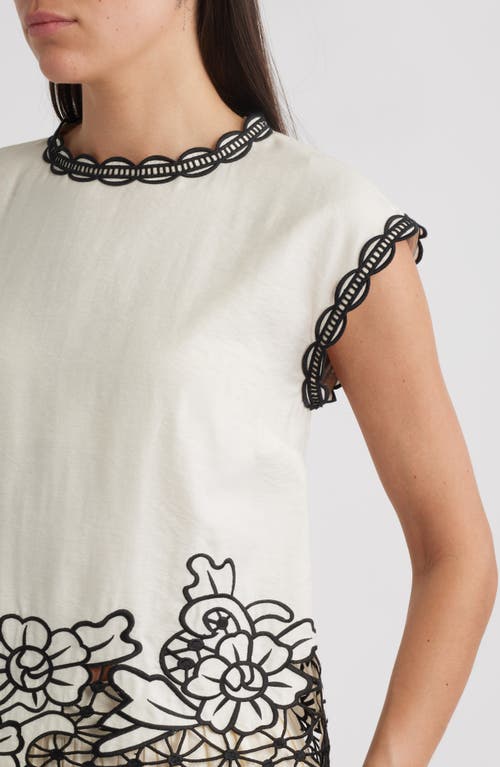 Elie Tahari The Poppy Embroidered Open Work Top In Sand