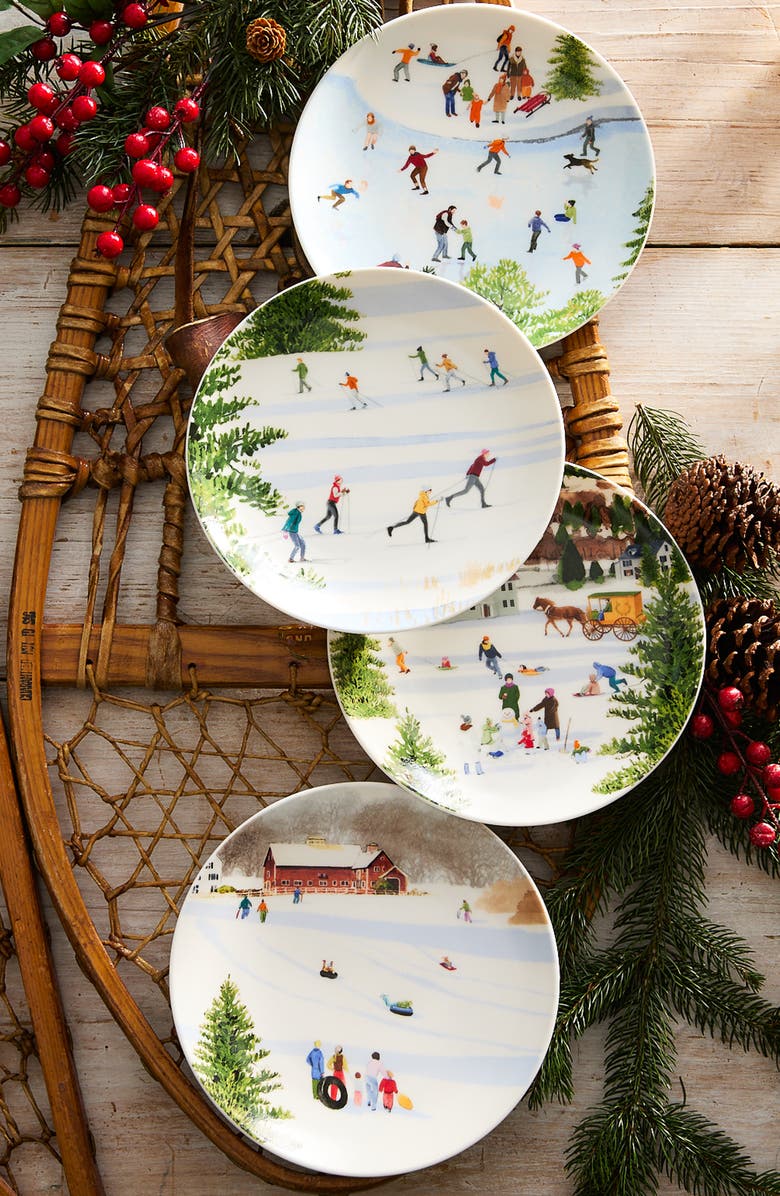 Caskata X Felix Doolittle "Winter Wonderland" Plates, Mixed Set of 4 - Porcelain, Alternate, color, Multi