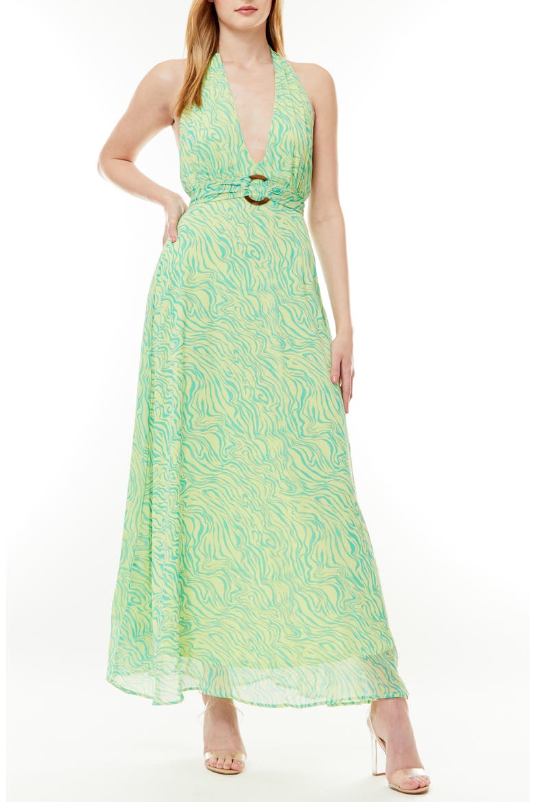 Soho Belted Halter Maxi Dress, Main, color, GREEN YELLOW